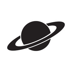 Simple black silhouette of saturn with prominent rings space icon © MdAbuzar