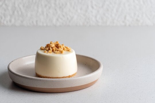 Creamy dessert topped with crunchy nuts, showcasing unique flavo