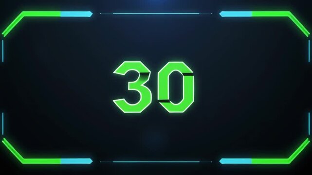 Neon-lit green three on dark background with blue and green neon border