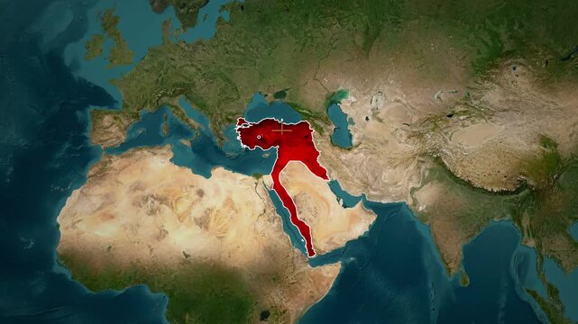 Animated Map of Ottoman Empire Territory at its Peak with Glowing Border on Satellite Background