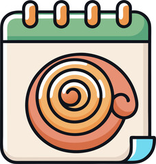 Sticky bun icon combined with small calendar page, bakery holiday concept, clean line art vector, editable stroke, white background