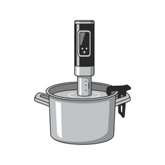 Sous-vide precision cooker stick in pot icon, culinary technology, flat vector illustration of kitchen gadget