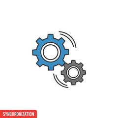 Obraz premium Synchronization icon, two gears rotating in perfect time, flat vector illustration of mechanical harmony