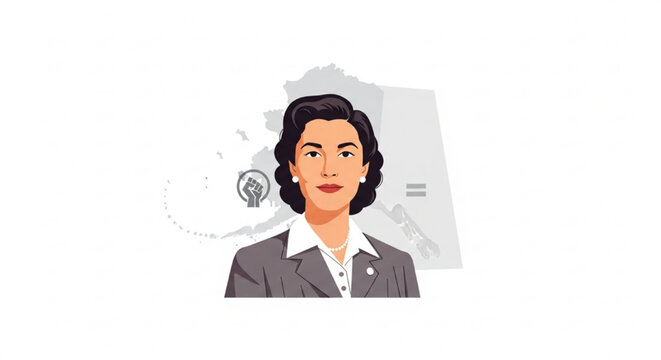 Elizabeth Peratrovich Civil Rights Pioneer with Alaska Symbol &ndash; Minimal Flat Vector Illustration