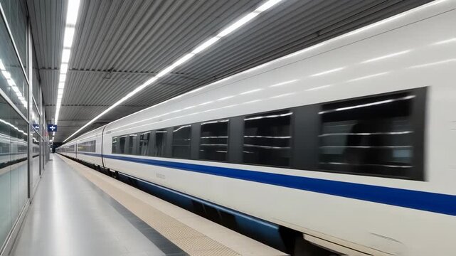 High-speed red train arriving at a modern railway station platform, illuminated by warm sunlight, showcasing sleek design and advanced technology in transportation