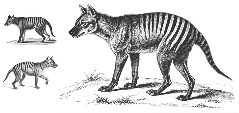 The Last Trace: Stylized Thylacine Art linework ink sketch hand drawn pen drawing vector illustration svg