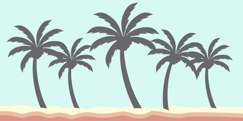 silhouette of coconut tree in flat style. illustration of palm tree in flat style. summer background. summer theme scenery  © Annas