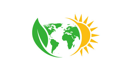 Eco-friendly planet earth with sun and leaf symbol.