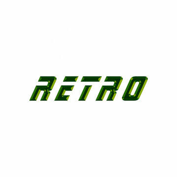  "RETRO" word with futuristic brushed metal finish and beveled edges.