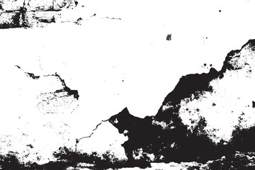 Heavy grunge wall texture, peeling paint effect represented in black and white vector background.