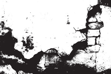 Heavy grunge wall texture, peeling paint effect represented in black and white vector background.