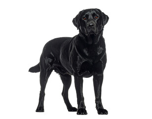Fototapeta premium Black labrador retriever standing full body with glossy coat