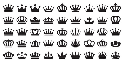 Diverse crown silhouette icons set for diverse branding applications and premium product packaging design © Siyam Islam