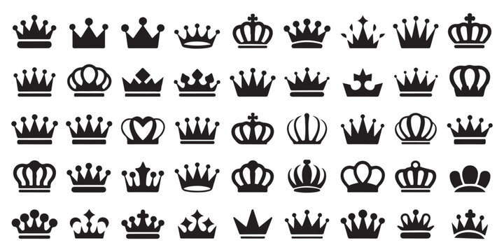 Diverse crown silhouette icons set for diverse branding applications and premium product packaging design