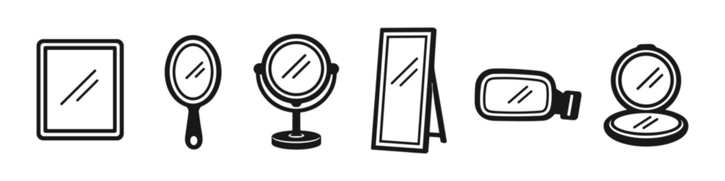 Collection of various mirror icons in a simple line art style