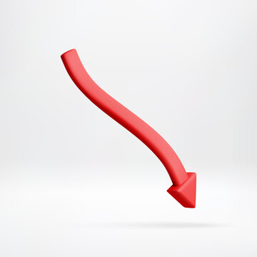 3D Red down arrow showing declining trend. Business stock market decrease symbol. Economic crisis concept. Vector illustration