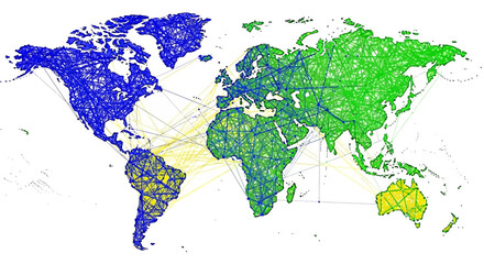 Obraz premium Global Network Map Showing Connections Across Continents.