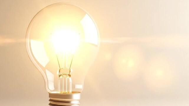 A glowing lightbulb illuminates, symbolizing ideas, innovation, and the power of thought against a soft background.