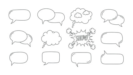 Fototapeta premium Speech Bubble Set: A collection of various hand-drawn speech bubbles and thought bubbles, ideal for communicating ideas and concepts. 