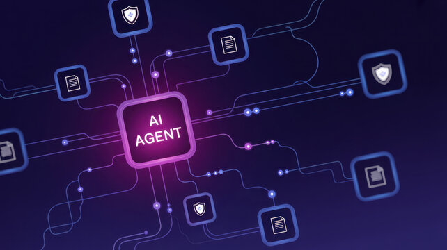 AI workflow automation artificial intelligence agent software interface nodes triggers data tool dashboard coding icon flow process database technology 3d rendering.