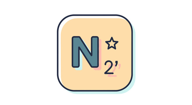 Stylized nitrogen molecule depiction with a star and numerical representation
