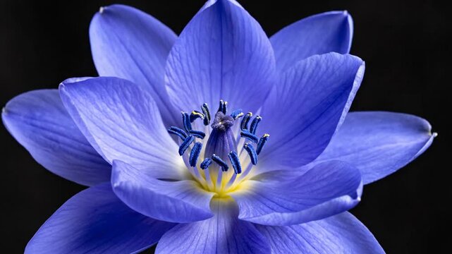 Vibrant blue lotus flower in full bloom against dark background, symbolizing beauty and spiritual growth, often used for meditation and wellness concepts
