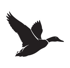 Obraz premium black silhouette of a duck in flight with wings spread wide flying