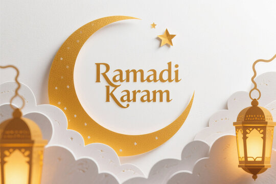 new Ramadan Ramadan Karam greeting with moon and lanterns