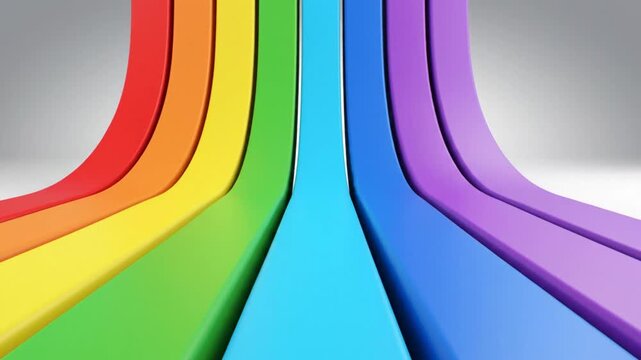 Abstract illustration of colorful rainbow stripes radiating from the center against a gradient gray background