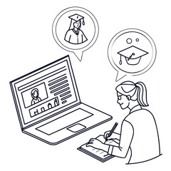 A student is learning online with a headset on