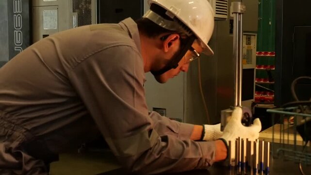 Quality control engineer inspecting automotive components with precision measuring tool