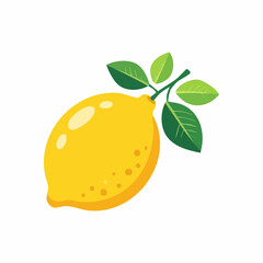 Zesty Lemon Delight: A vibrant illustration showcasing a single, ripe lemon with fresh green leaves. Ideal for illustrating health, nutrition, or culinary themes.