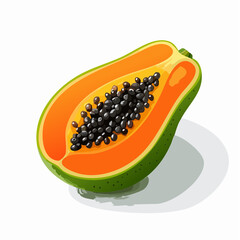 Papaya Paradise: A vibrant cross-section of a fresh papaya fruit showcases its succulent orange flesh and a cluster of shiny, black seeds.