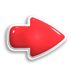 ぷっくりとした立体的なシール風の赤い矢印　つやつやした光沢のある矢印ボタン単品