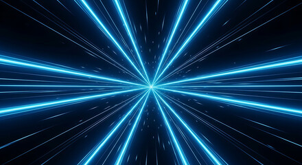 Fototapeta premium abstract blue lights creating a futuristic speed tunnel on a dark background ideal for high-speed data transfer network and technology.