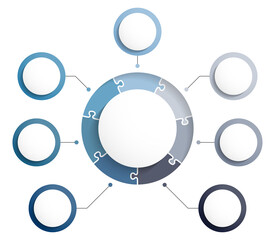 Naklejka premium Circle diagram template with seven puzzle elements, infographic template