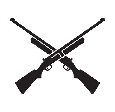 Two crossed rifles in black silhouette against a white background