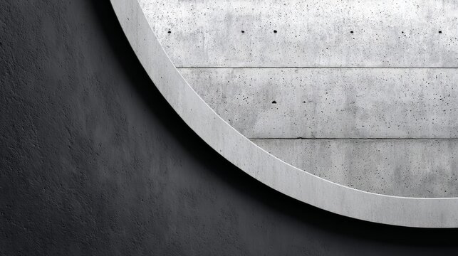 A grey and black wall with a white circle in the middle. The circle is made of concrete and has a rough texture. The wall is bare and has no decoration