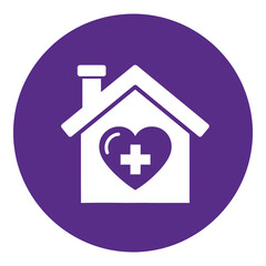 Obraz premium Purple circle icon of a house with a heart and cross inside medical home symbol icon