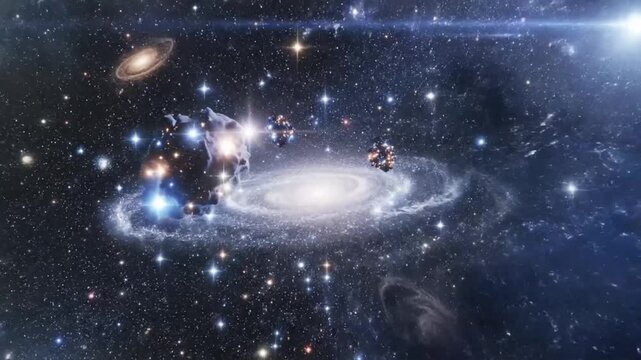 Explosion occurs in space creating massive flames and shockwaves during a cosmic event in a distant galaxy