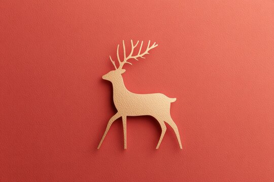 Golden silhouette of deer against vibrant red background, showca