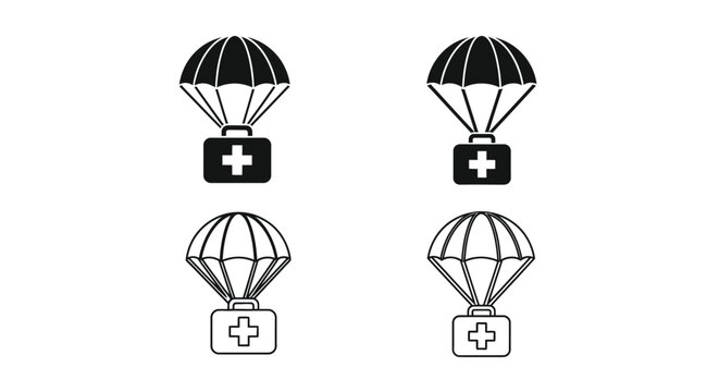 Two pairs of parachute medical kits depicted in a dark silhouette