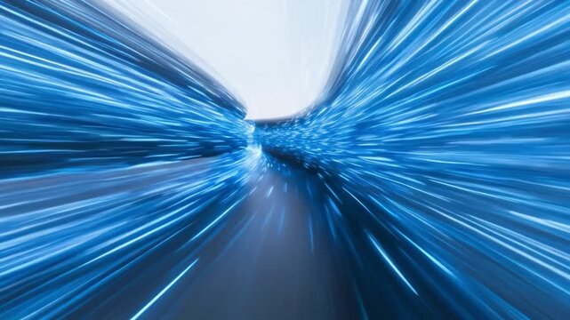 Futuristic blue tunnel vision speeding motion graphics background for presentation, advertising, and SaaS technology communication