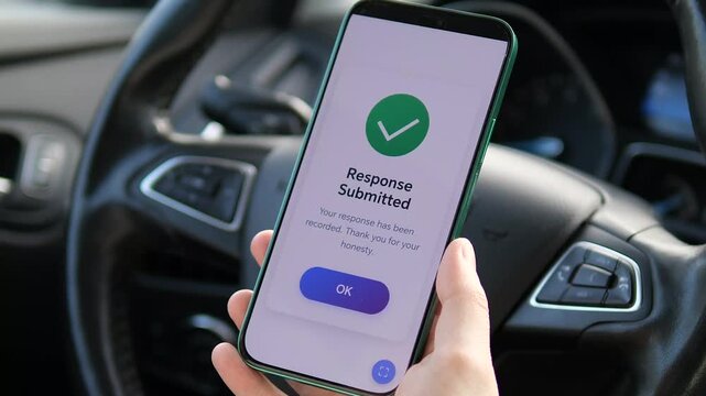 Modern smartphone app for background verification. User answers a criminal history question and gets instant submission success. Ideal for digital identity, legal services, and personal security