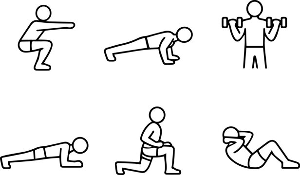 Various fitness exercises workout icon set
