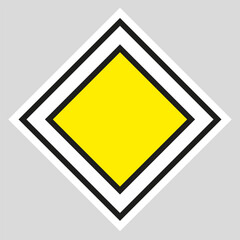 Road sign main road yellow diamond with black border. Suitable for use in road diagrams.