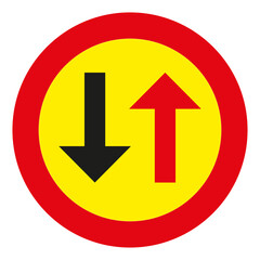 The sign is used on narrow sections of the road. Road sign giving way to oncoming traffic.