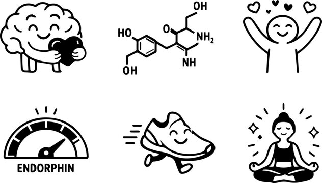 Endorphin hormone and happiness icon set
