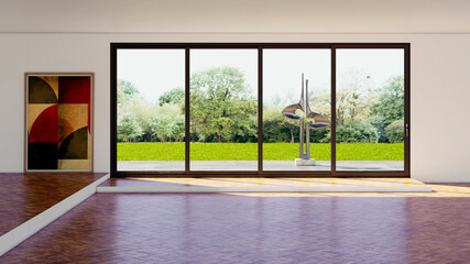 Obraz premium Large luxury modern bright interiors Living room mockup illustration 3D rendering Digitally Generated Image