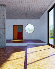 Obraz premium Large luxury modern bright interiors Living room mockup illustration 3D rendering Digitally Generated Image